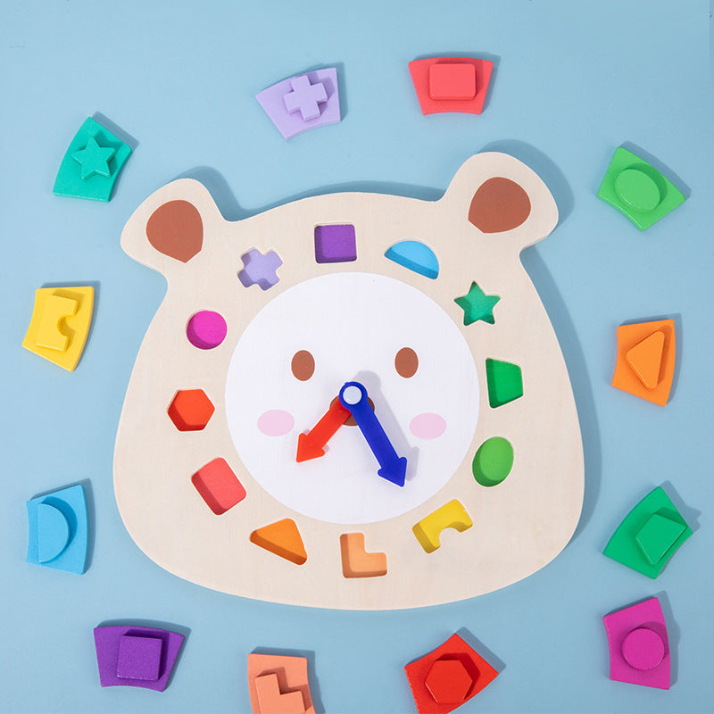 Wooden Clock Bear Puzzle Toy for Children Montessori Learning Games